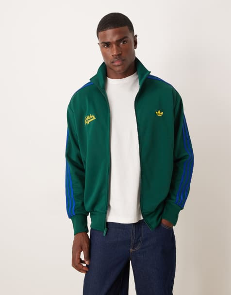 Chaqueta de chándal verde con rosa y logo de texto de adidas Originals - view 1