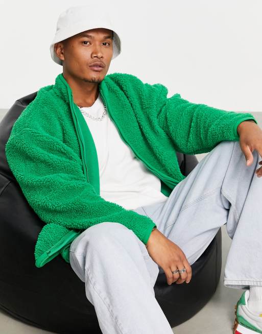 Chaqueta de chándal verde extragrande de borreguito tipo peluche de ASOS DESIGN