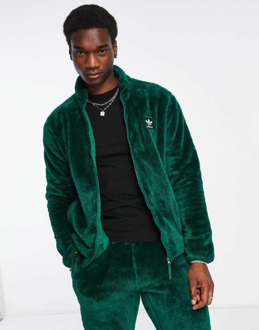 Chaqueta de ch ndal verde oscuro con cremallera de felpa mullida