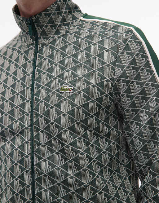 Chaqueta de chándal verde oscuro con diseño de monograma y cremallera de Lacoste, 5 de 5