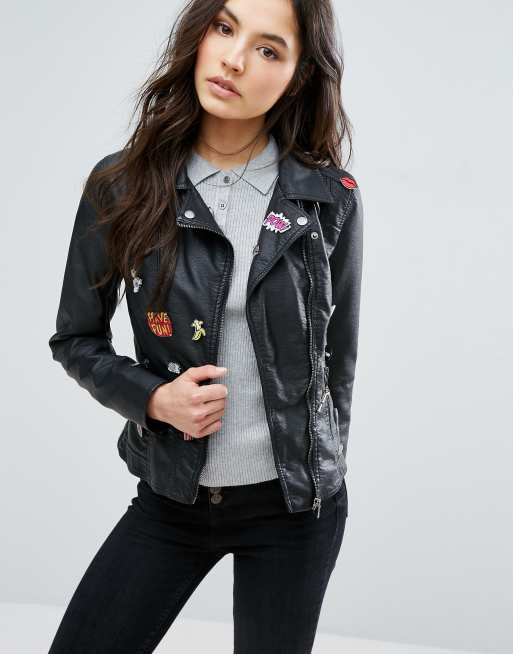 Chaqueta de sintético con detalle de parche de ONLY ASOS