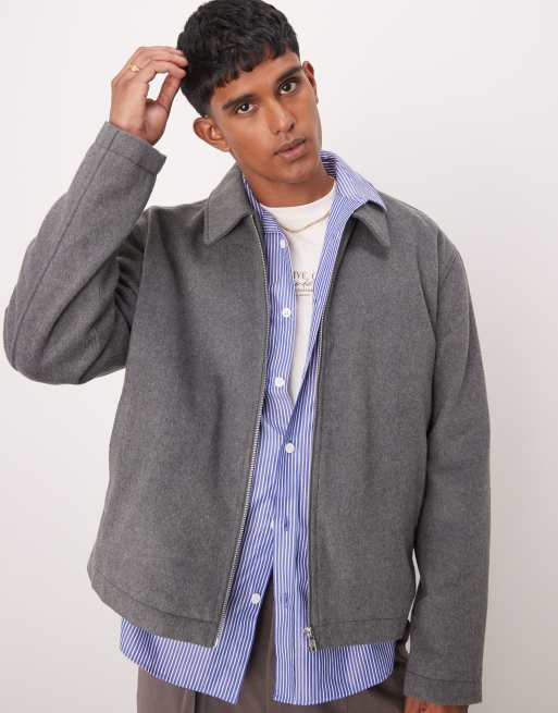 Chaqueta de entrenador corta gris extragrande de tejido efecto lana de ASOS DESIGN