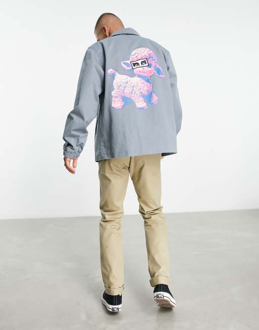 Chaqueta de entrenador gris con estampado en la espalda Saucer de Obey, 4 de 4