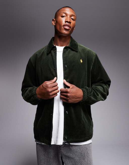 Chaqueta de entrenador verde oliva con forro y logo de icono de pana de Polo Ralph Lauren