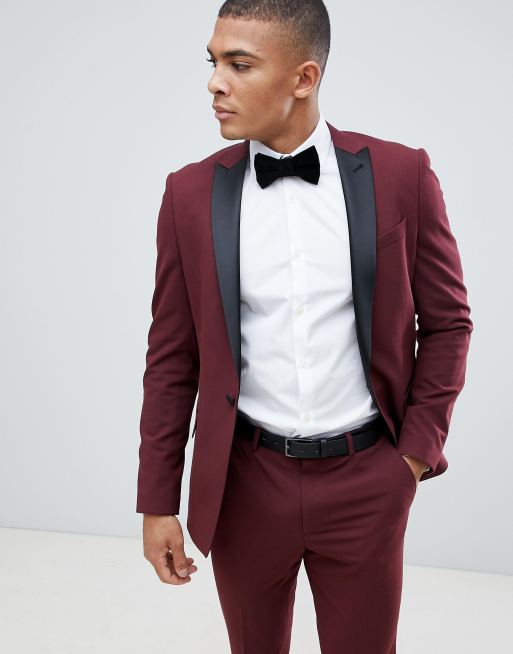 Traje ajustado de esmoquin en burdeos de ASOS DESIGN, 2 de 3