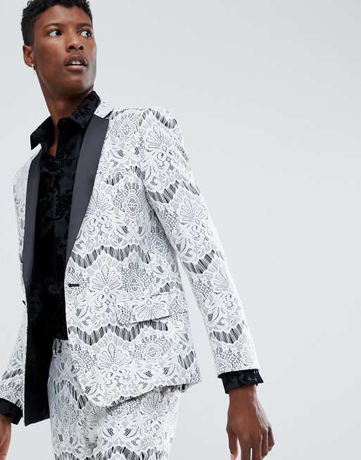 Esmoquin ajustado en encaje blanco de ASOS EDITION, 2 de 3