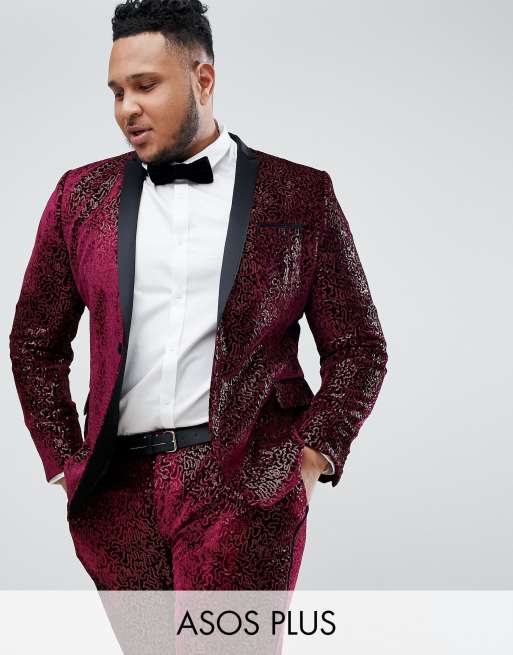 Esmoquin muy ajustado en burdeos con lentejuelas en toda la prenda de ASOS EDITION Plus, 2 de 3