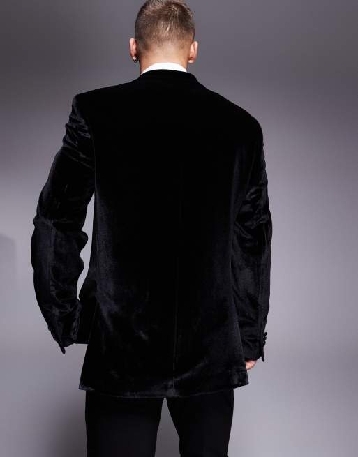  Chaqueta de esmoquin negra de corte slim con doble botonadura de terciopelo de ASOS DESIGN, 2 de 5