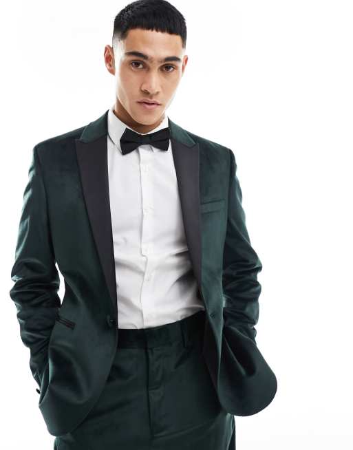 Chaqueta de esmoquin verde entallada de terciopelo de ASOS DESIGN