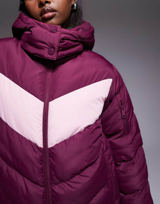 Chaqueta de esquí burdeos acolchada con paneles rosas en contraste de Threadbare Ski, 4 de 4