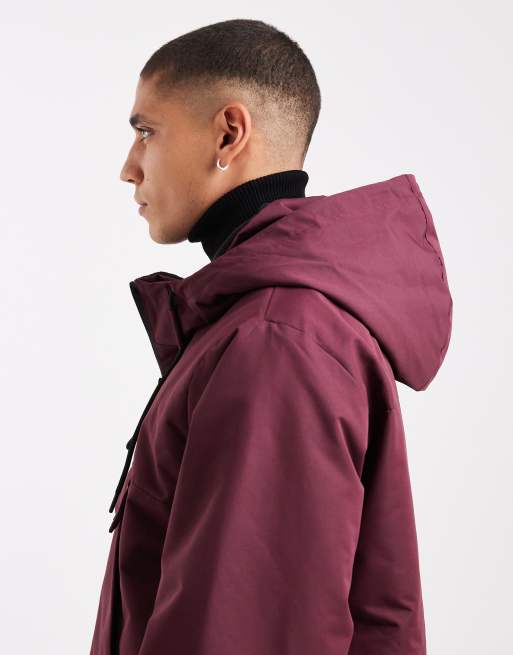 Chaqueta de esquí burdeos sin cierres con capucha y detalle de bolsillo de Threadbare, 4 de 5