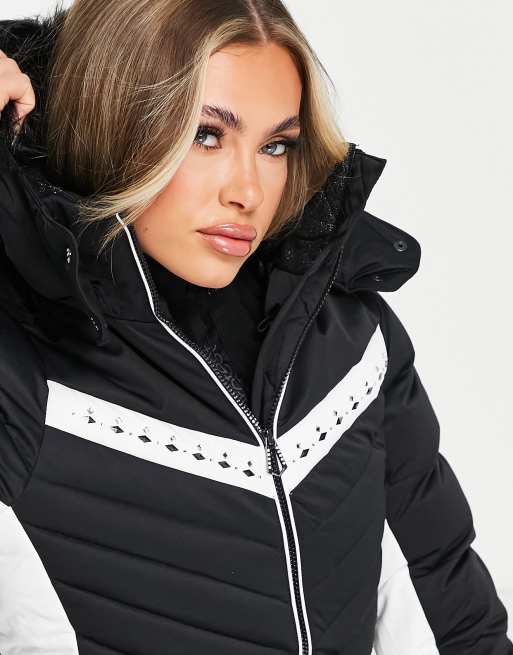 Chaqueta de esquí negra y blanca Bejewel de Dare | ASOS