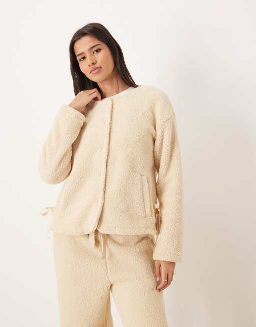 Chaqueta de estar por casa color avena de felpa agradable de ASOS DESIGN