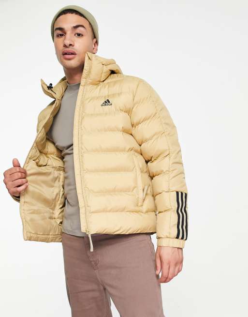 influenza barril Literatura Chaqueta de plumas beis con capucha y diseño de tres rayas de adidas  Outdoor - BEIGE | ASOS