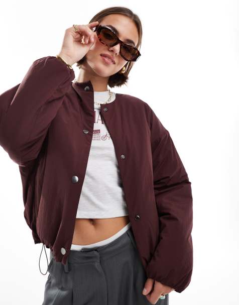 Chaqueta de plumas burdeos sin solapas de ASOS DESIGN - view 1