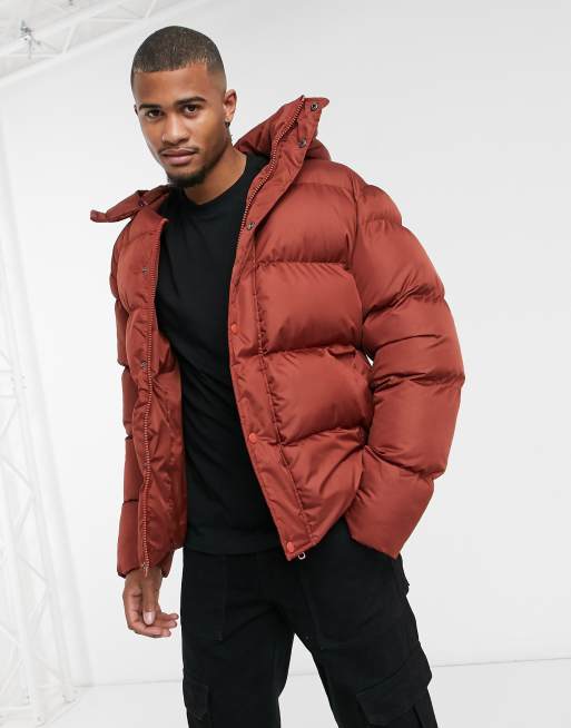 Chaqueta de plumas color guinda con capucha extraíble de ASOS DESIGN 