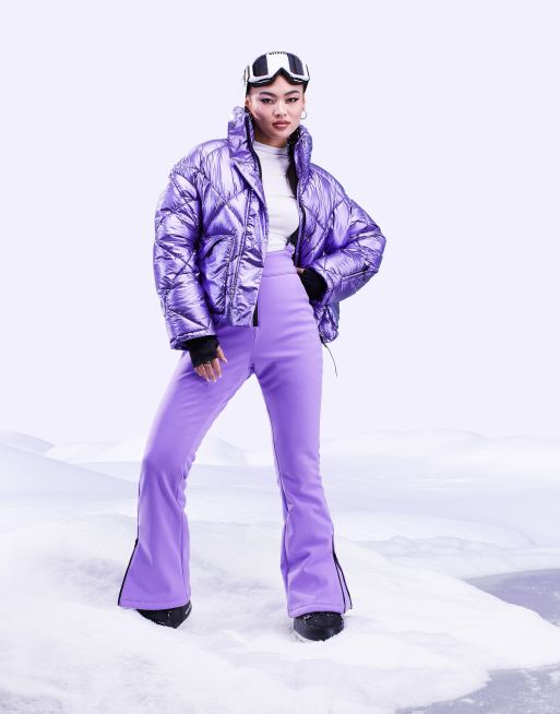 Chaqueta de plumas de esquí morado brillante de tejido antidesgarros de ASOS 4505