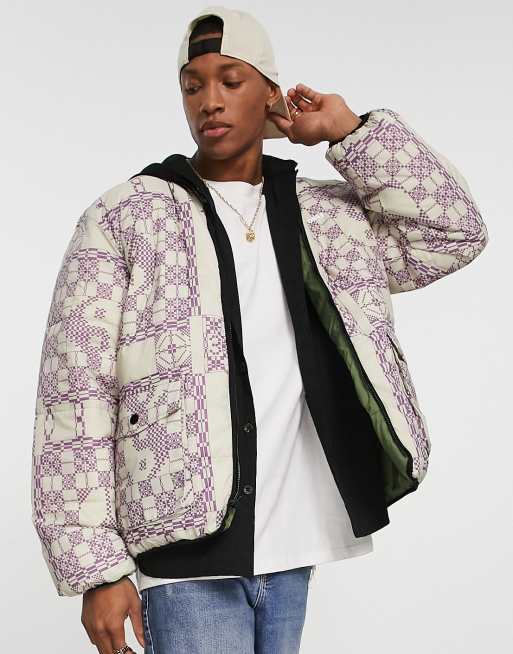 Chaqueta de plumas gris con diseño reversible Signs de Obey 