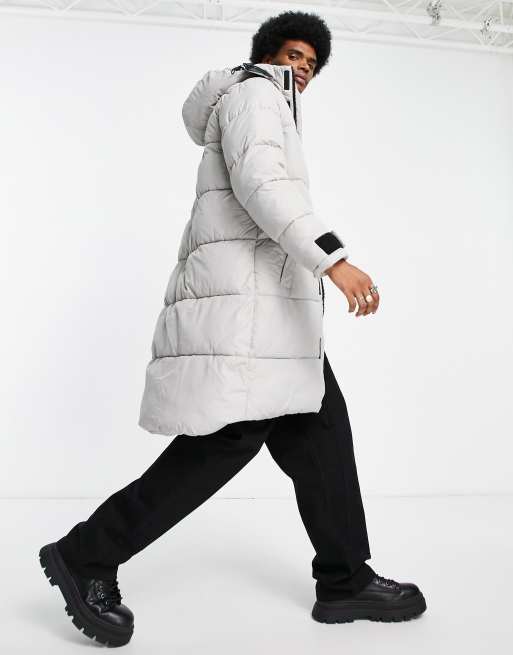 Chaqueta de plumas larga gris con capucha de ADPT 