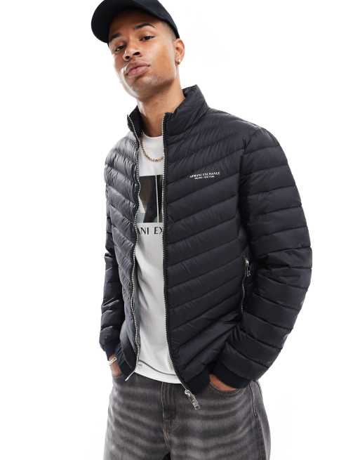 ClassicfuncenterShops Chaqueta de plumas ligera negra y gris con logo de Armani Exchange emporio armani logo embroidered sweatshirt item