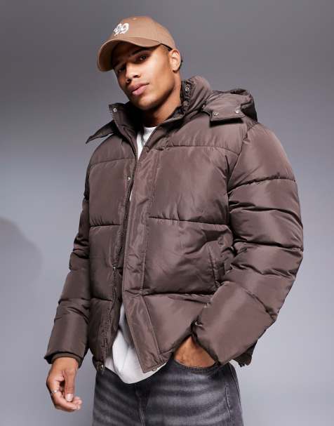 Chaqueta de plumas marrón con capucha extraíble de ASOS DESIGN - view 1