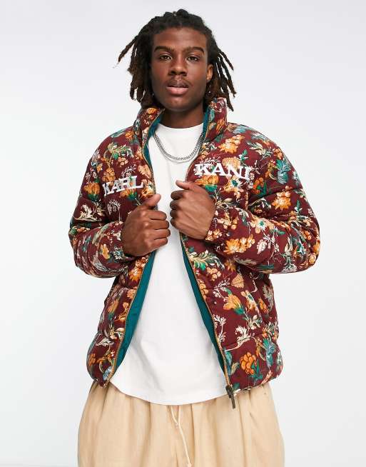 Chaqueta de plumas multicolor con estampado de flores de estilo retro de pana de Karl Kani