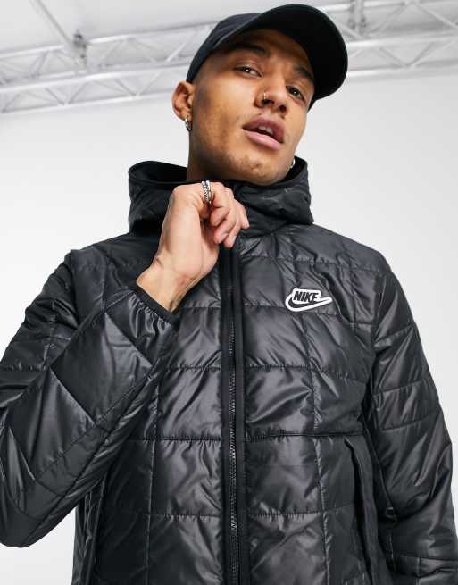 Litoral Querer engranaje Chaqueta de plumas negra con capucha, cremallera y relleno sintético de Nike  | ASOS