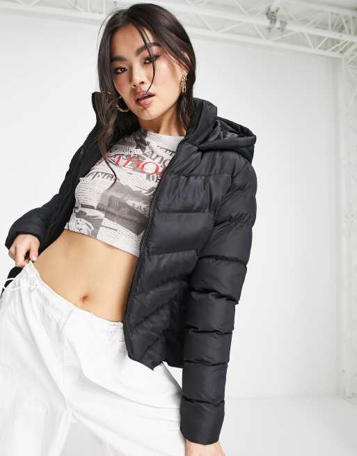 Chaqueta de plumas negra con capucha de tejido ligero Tigger de Threadbare