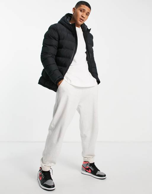 Chaqueta de plumas negra con capucha de Threadbare