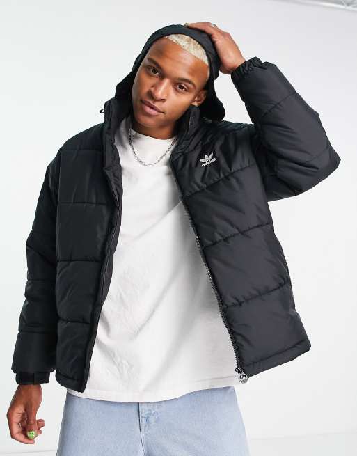 Desplazamiento mostrador montón Chaqueta de plumas negra con capucha Trefoil Essentials de adidas Originals  | ASOS