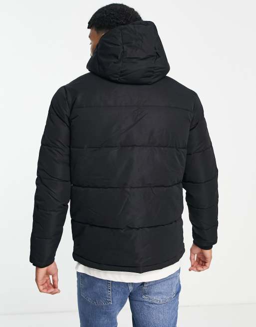 Chaqueta de plumas negra con capucha y bolsillos en el pecho de Jack & Jones Core, 2 de 4