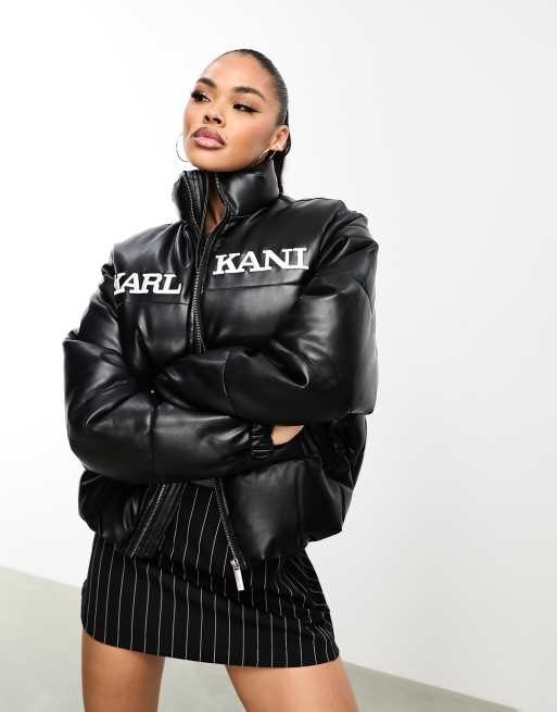 Chaqueta de plumas negra de estilo retro de cuero sint tico de Karl Kani