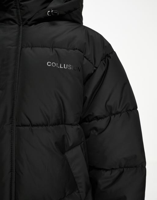 Chaqueta de plumas negra de nailon con logo de COLLUSION Unisex, 4 de 4
