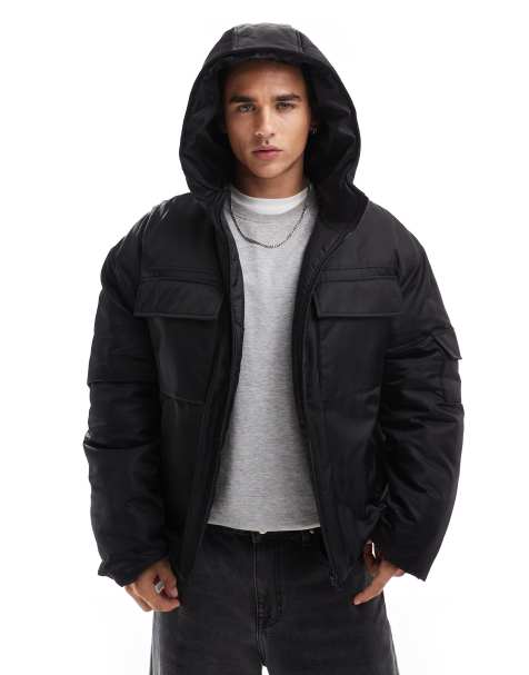 Chaqueta de plumas negra utilitaria de ASOS DESIGN - view 1