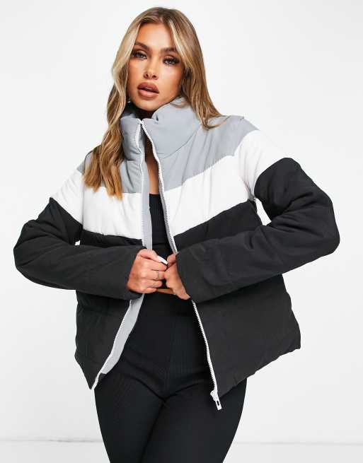 Chaqueta de plumas negra y gris acolchada con diseño color block de I Saw It First 