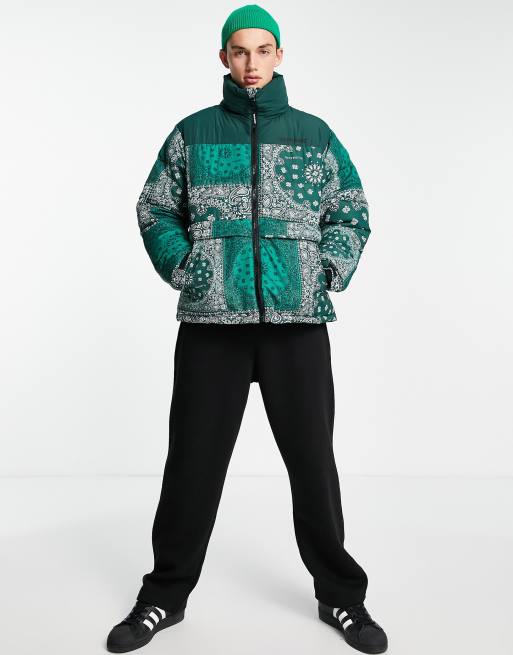 Chaqueta de plumas verde con estampado de cachemir estilo bandana de Sixth June, 4 de 4