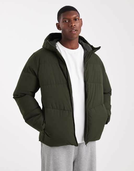 Chaqueta de plumas verde oliva con capucha de Jack & Jones