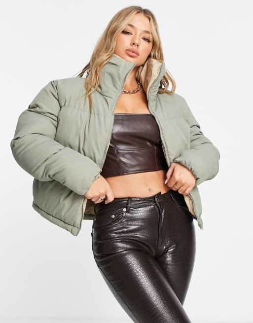 Chaqueta de plumas verde salvia con forro en contraste Frankie de Threadbare