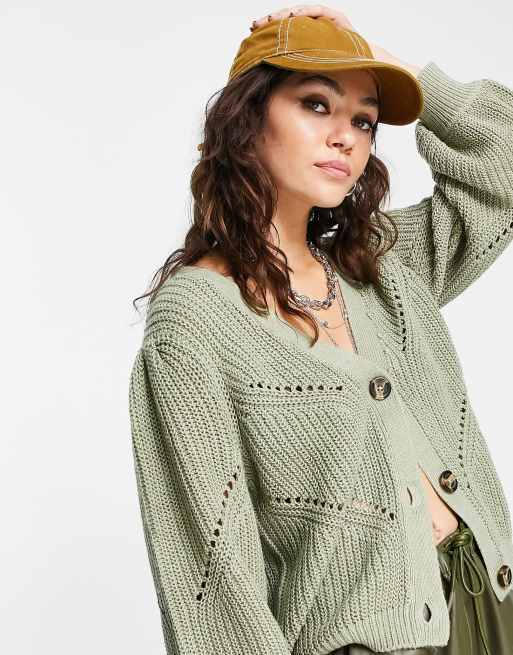 Chaqueta de punto en mezcla de algodón en color verde salvia - VERDE