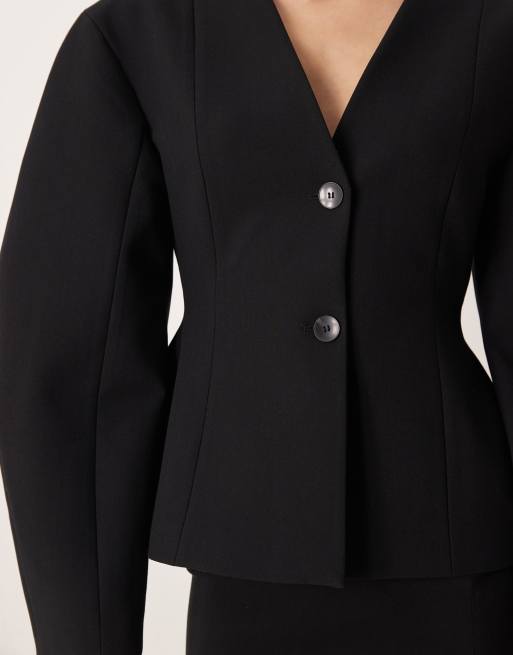 Chaqueta de sastre negra con mangas cocoon y cintura entallada de ASOS DESIGN, 4 de 4
