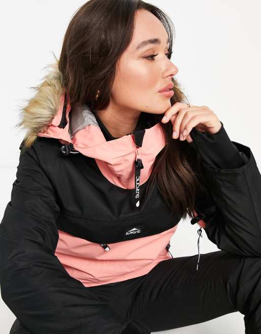 Chaqueta de snowboard técnica rosa sin cierres Powder de Surfanic, 3 de 4