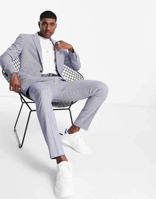 Chaqueta de traje a cuadros azules de corte entallado con botonadura simple de Topman, 4 de 4