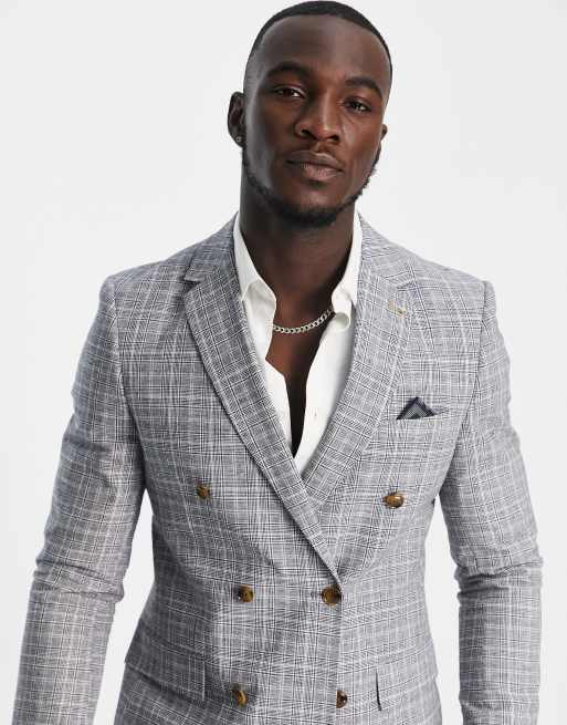 Chaqueta de traje a cuadros de corte slim con doble botonadura de Harry Brown Tall, 3 de 4