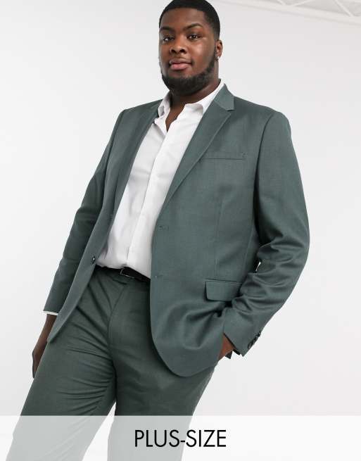 Chaqueta de traje ajustada de lino en verde de River Island Big & Tall