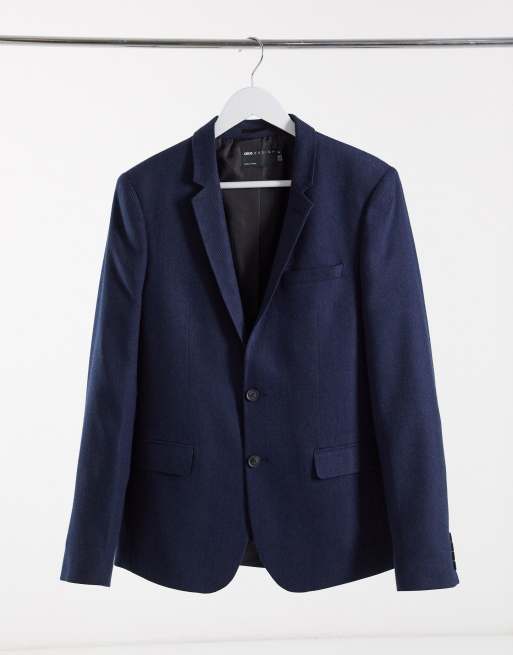 Traje azul marino con diseño de espiga de ASOS DESIGN wedding, 2 de 2