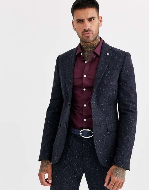 Traje ajustado de tweed moteado azul marino de Avail London, 2 de 3
