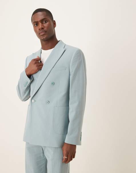 Chaqueta de traje azul claro de corte slim con doble botonadura de tejido texturizado efecto rugoso de ASOS DESIGN - view 1