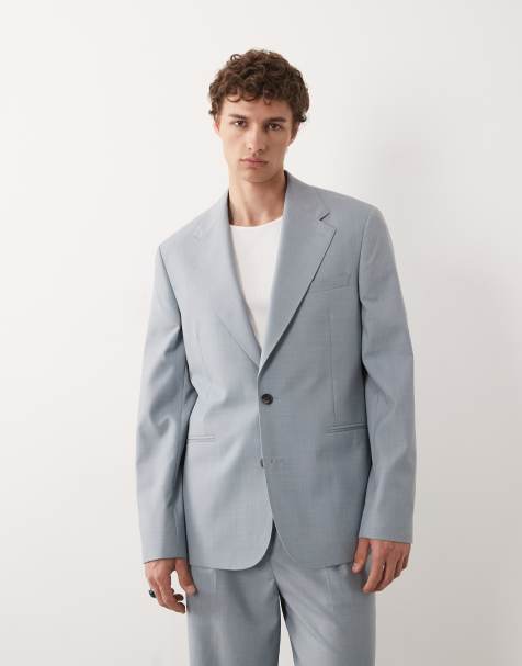 Chaqueta de traje azul claro de corte slim de lino y lana premium de ASOS DESIGN - view 1