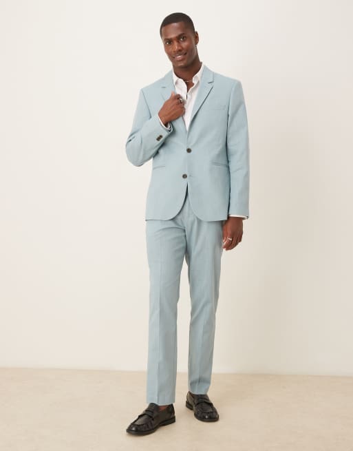 Chaqueta de traje azul claro de corte slim de tejido efecto lino de ASOS DESIGN, 5 de 5