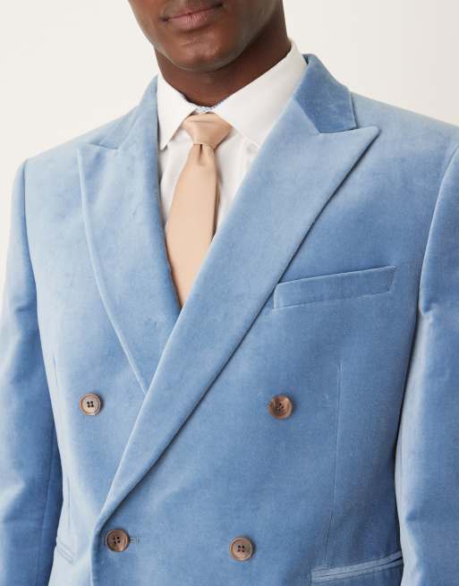 Chaqueta de traje azul claro de corte slim y doble botonadura de terciopelo de algodón de ASOS DESIGN, 5 de 5